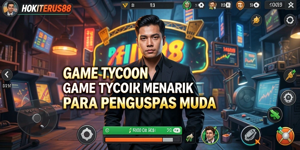 Screenshot gameplay HOKITERUS88 yang menunjukkan pengelolaan bisnis Tycoon.