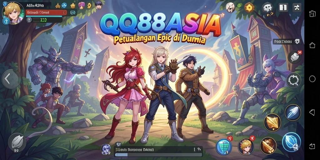 Screenshot gameplay QQ88ASIA menampilkan pertarungan seru dengan karakter anime.
