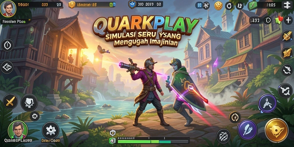 Tampilan screenshot gameplay QUARKPLAY yang menunjukkan eksplorasi dunia virtual.